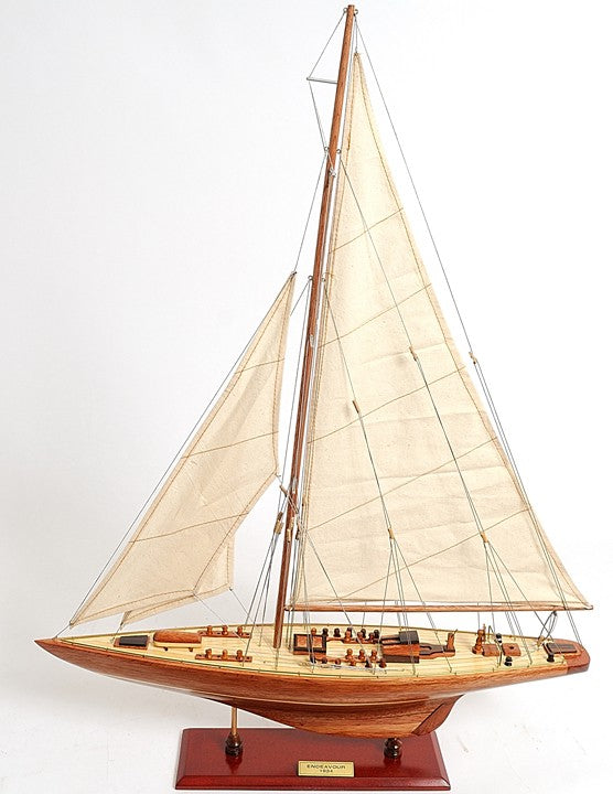 Homeroots 31" Wood Brown Endeavour Yacht Hand Painted Sculpture  Solid Wood 402008