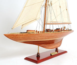 Homeroots 31" Wood Brown Endeavour Yacht Hand Painted Sculpture  Solid Wood 402008