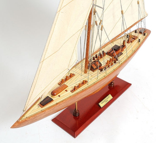 Homeroots 31" Wood Brown Endeavour Yacht Hand Painted Sculpture  Solid Wood 402008
