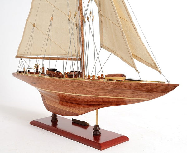 Homeroots 31" Wood Brown Endeavour Yacht Hand Painted Sculpture  Solid Wood 402008