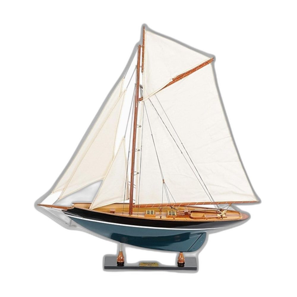 HomeRoots 31" Hand-Painted Solid Wood Pen Duick Model Sailboat – Vintage Nautical Decor for Any Space 402009