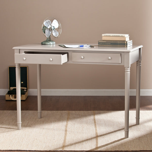 Homeroots 43" Gray Solid Wood Writing Desk With Two Drawers   402016