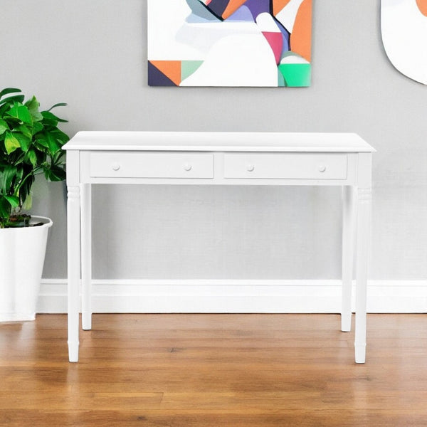 HomeRoots 43" Elegant Solid Wood Writing Desk with Two Drawers - Timeless White Finish for Versatile Spaces 402017