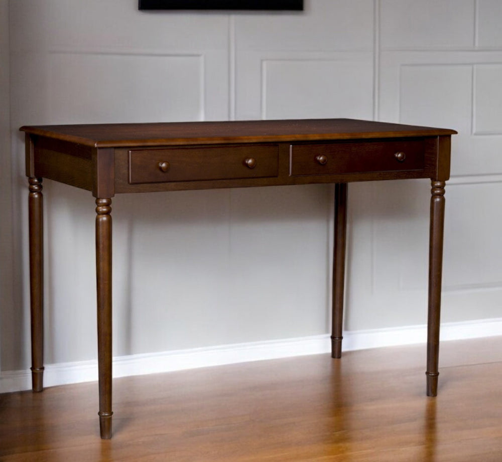 Homeroots 43" Brown Solid Wood Writing Desk With Two Drawers   402018