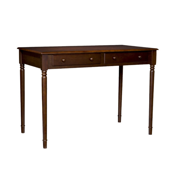 HomeRoots 43" Brown Solid Wood Writing Desk - Classic Style with Two Drawers for Home Office & Compact Spaces 402018