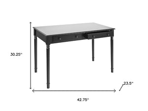 HomeRoots 43" Black Fir Solid Wood Writing Desk – Stylish Compact Design with Two Storage Drawers for Home Use 402019