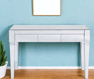 HomeRoots 47" Silver Mirrored Writing Desk - Glamorous Design with 3 Drawers for Stylish Home Office & Storage 402022