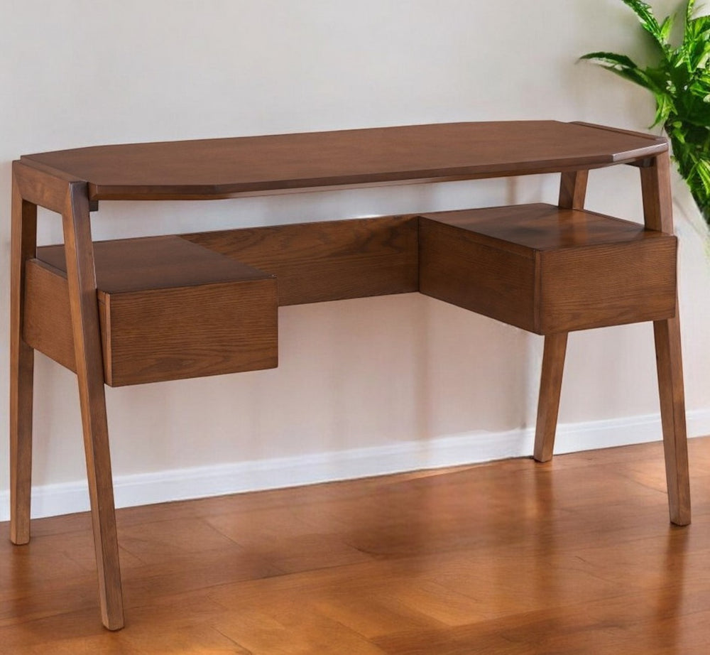 Homeroots 48" Brown Writing Desk With Two Drawers   402025