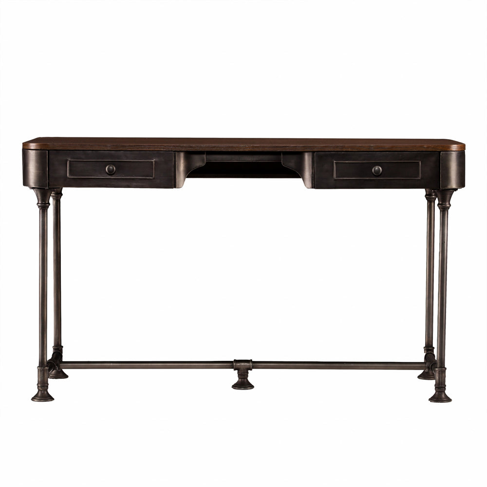 Homeroots 50" Brown And Silver Writing Desk With Two Drawers   402026