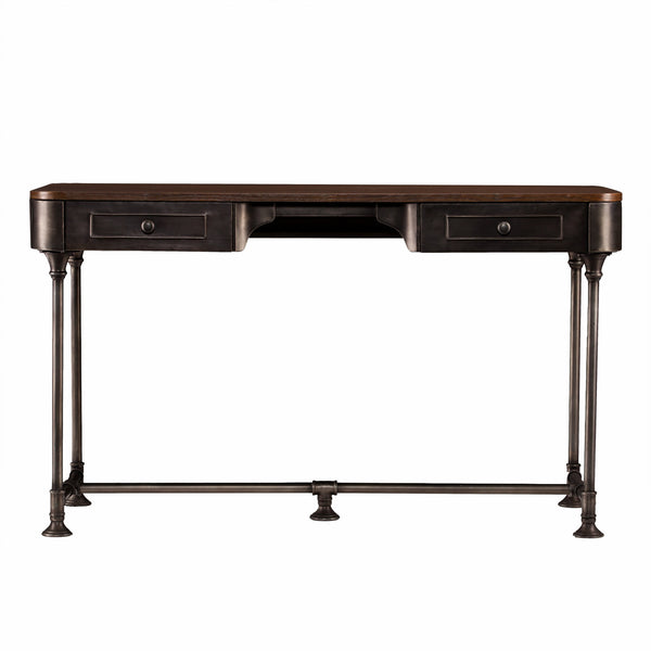 Homeroots 50" Brown And Silver Writing Desk With Two Drawers   402026