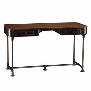 Homeroots 50" Brown And Silver Writing Desk With Two Drawers   402026