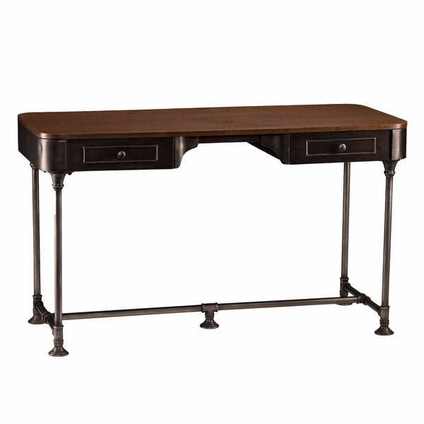 Homeroots 50" Brown And Silver Writing Desk With Two Drawers   402026