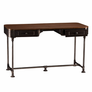 Homeroots 50" Brown And Silver Writing Desk With Two Drawers   402026