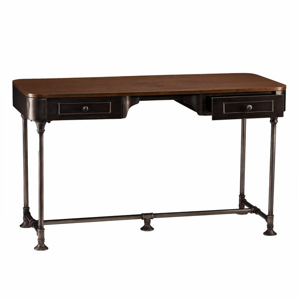Homeroots 50" Brown And Silver Writing Desk With Two Drawers   402026