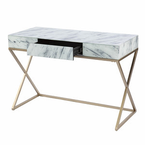 Homeroots 45" White And Bronze Glass Writing Desk With Two Drawers   402028