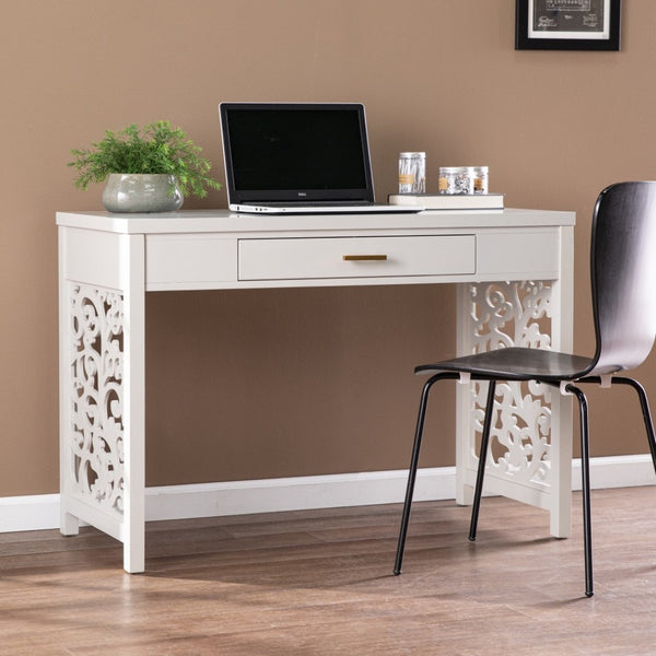 HomeRoots 43" Gray Writing Desk - Vintage Chic Design with Spacious Surface & Elegant Storage for Home Office 402030