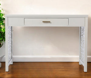 HomeRoots 43" Gray Writing Desk - Vintage Chic Design with Spacious Surface & Elegant Storage for Home Office 402030