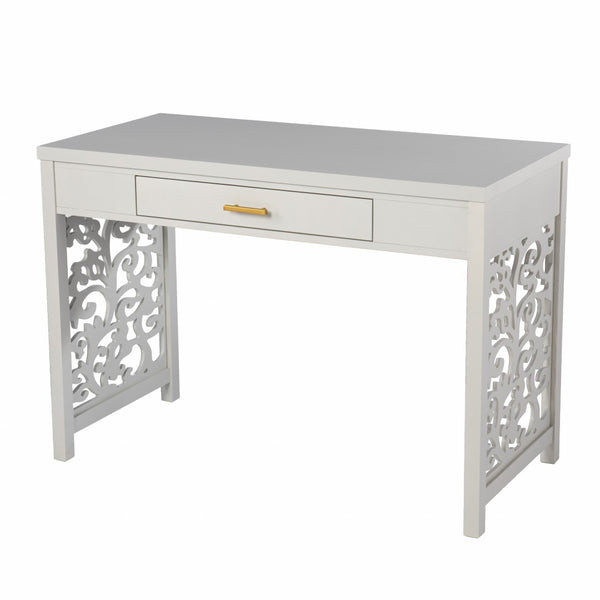 HomeRoots 43" Gray Writing Desk - Vintage Chic Design with Spacious Surface & Elegant Storage for Home Office 402030
