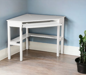 Homeroots 48" White Solid Wood Corner Writing Desk   402031