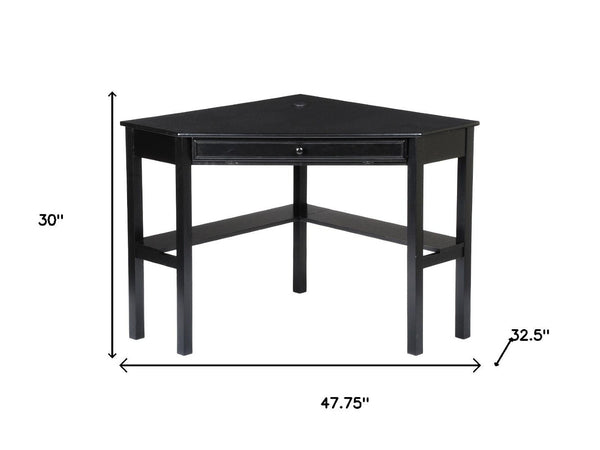 HomeRoots Black Corner Computer Desk - Sleek L-Shaped Design with Integrated Storage & Cable Management Features 402032