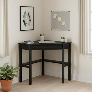HomeRoots Black Corner Computer Desk - Sleek L-Shaped Design with Integrated Storage & Cable Management Features 402032