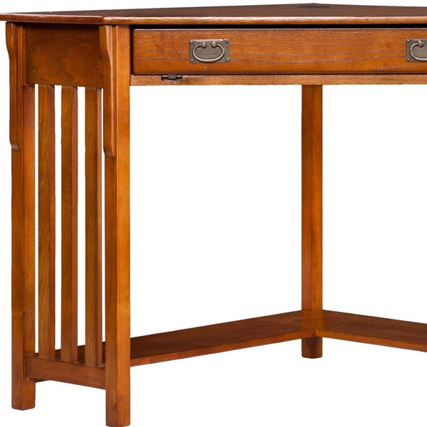 HomeRoots Mission Oak Corner Computer Desk - Stylish, Space-Saving Design with Storage & Cable Management Solutions 402034