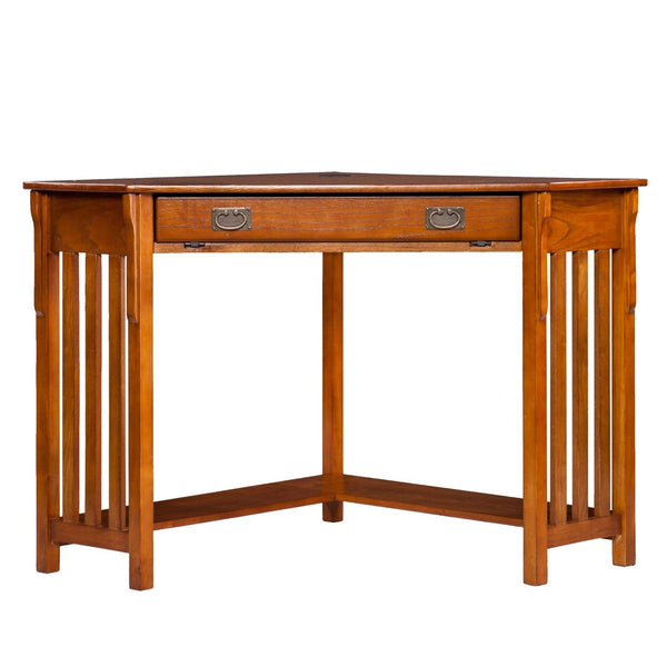 HomeRoots Mission Oak Corner Computer Desk - Stylish, Space-Saving Design with Storage & Cable Management Solutions 402034