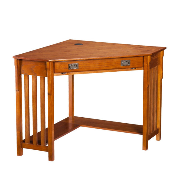 HomeRoots Mission Oak Corner Computer Desk - Stylish, Space-Saving Design with Storage & Cable Management Solutions 402034
