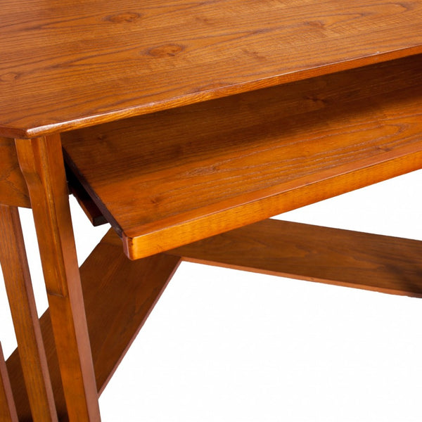 HomeRoots Mission Oak Corner Computer Desk - Stylish, Space-Saving Design with Storage & Cable Management Solutions 402034