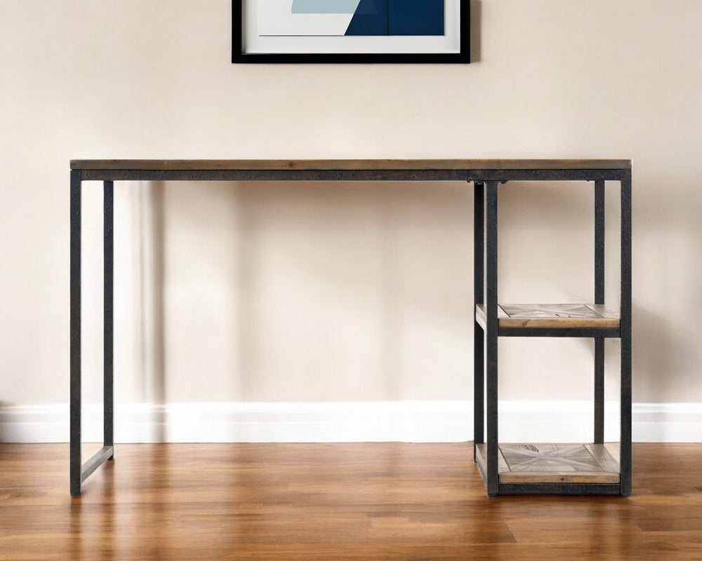 Homeroots 50" Brown And Black Solid Wood Writing Desk   402036