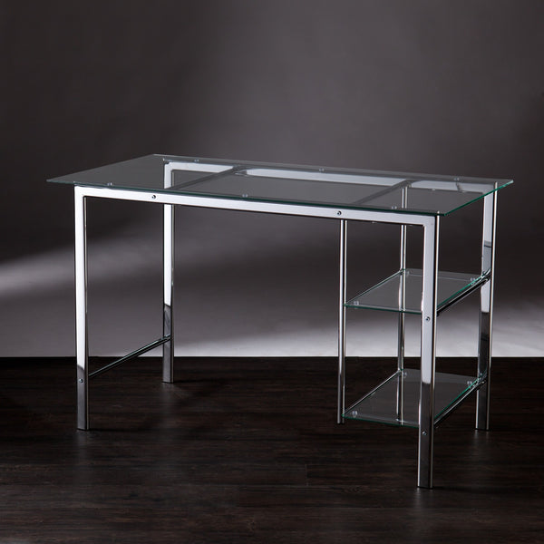 Homeroots Clear And Chrome Glass Writing Desk   402038