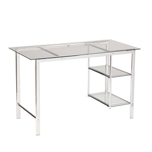 Homeroots Clear And Chrome Glass Writing Desk   402038