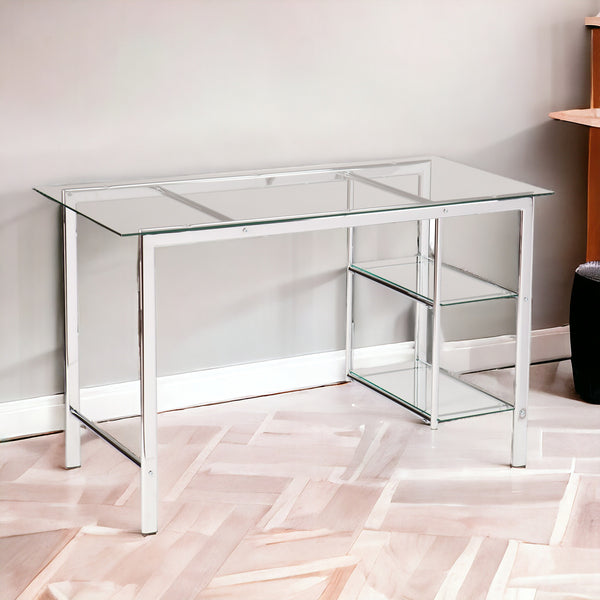 Homeroots Clear And Chrome Glass Writing Desk   402038