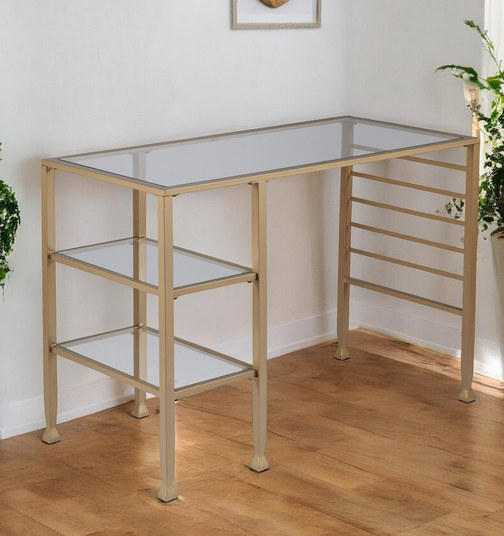 Homeroots 43" Clear And Gold Glass Writing Desk   402040
