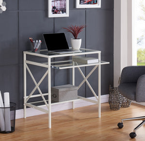 Homeroots 29" Clear And White Glass Writing Desk   402042
