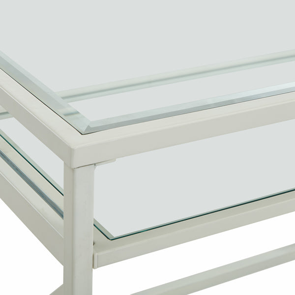 Homeroots 29" Clear And White Glass Writing Desk   402042