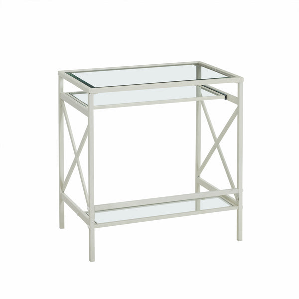 Homeroots 29" Clear And White Glass Writing Desk   402042
