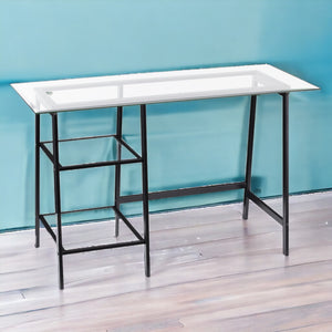 Homeroots 46" Clear And Black Glass Writing Desk   402043