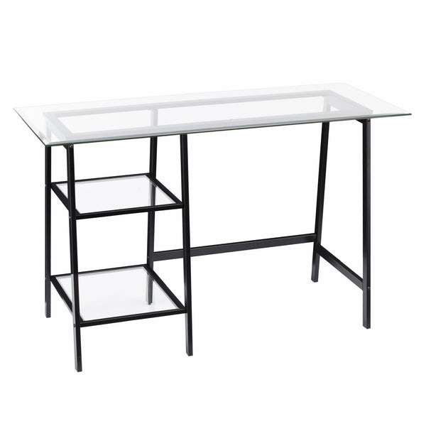 Homeroots 46" Clear And Black Glass Writing Desk   402043