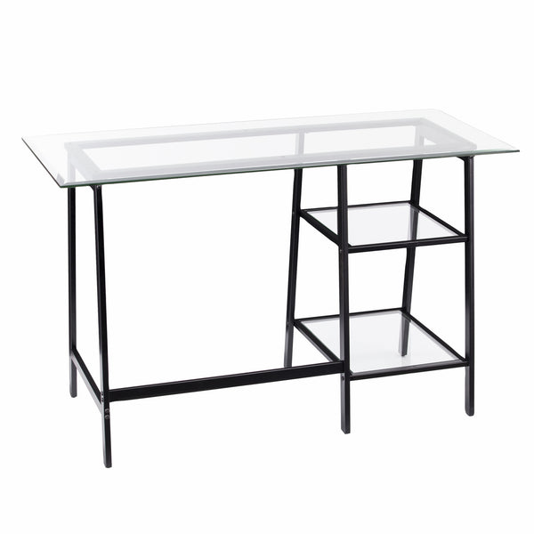 Homeroots 46" Clear And Black Glass Writing Desk   402043