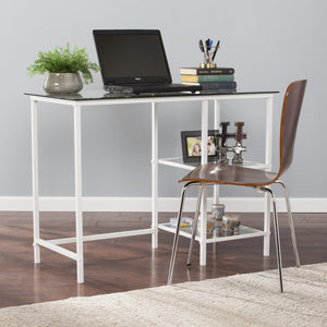 Homeroots 42" Clear And White Glass Writing Desk   402045