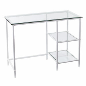 Homeroots 42" Clear And White Glass Writing Desk   402045
