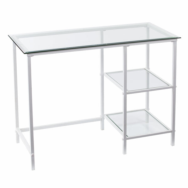 Homeroots 42" Clear And White Glass Writing Desk   402045