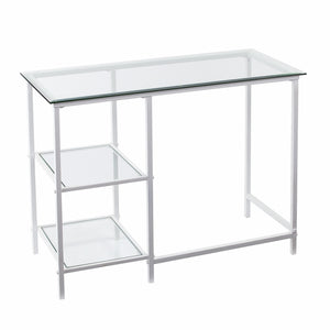 Homeroots 42" Clear And White Glass Writing Desk   402045
