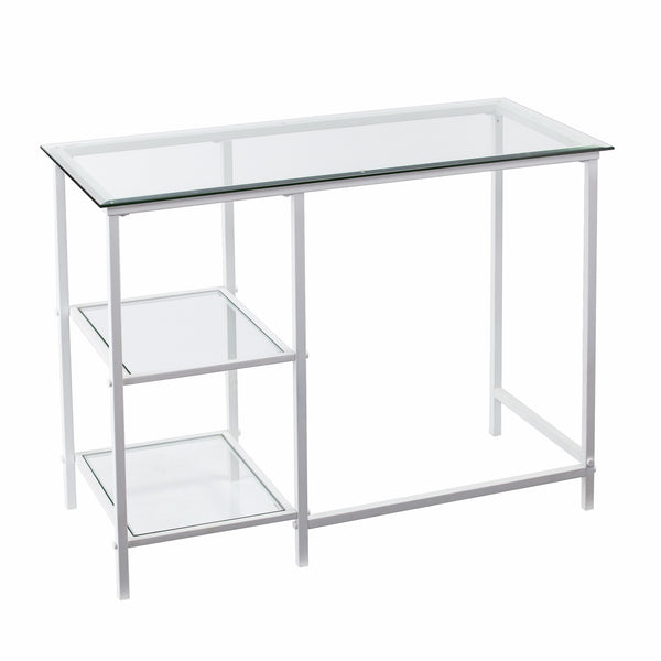 Homeroots 42" Clear And White Glass Writing Desk   402045