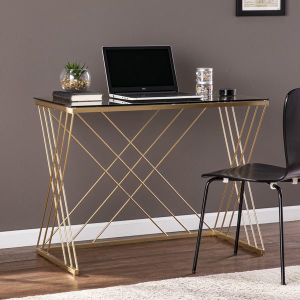 Homeroots 40" Clear And Gold Glass Writing Desk   402046