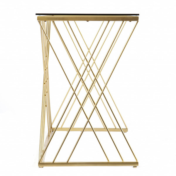 Homeroots 40" Clear And Gold Glass Writing Desk   402046