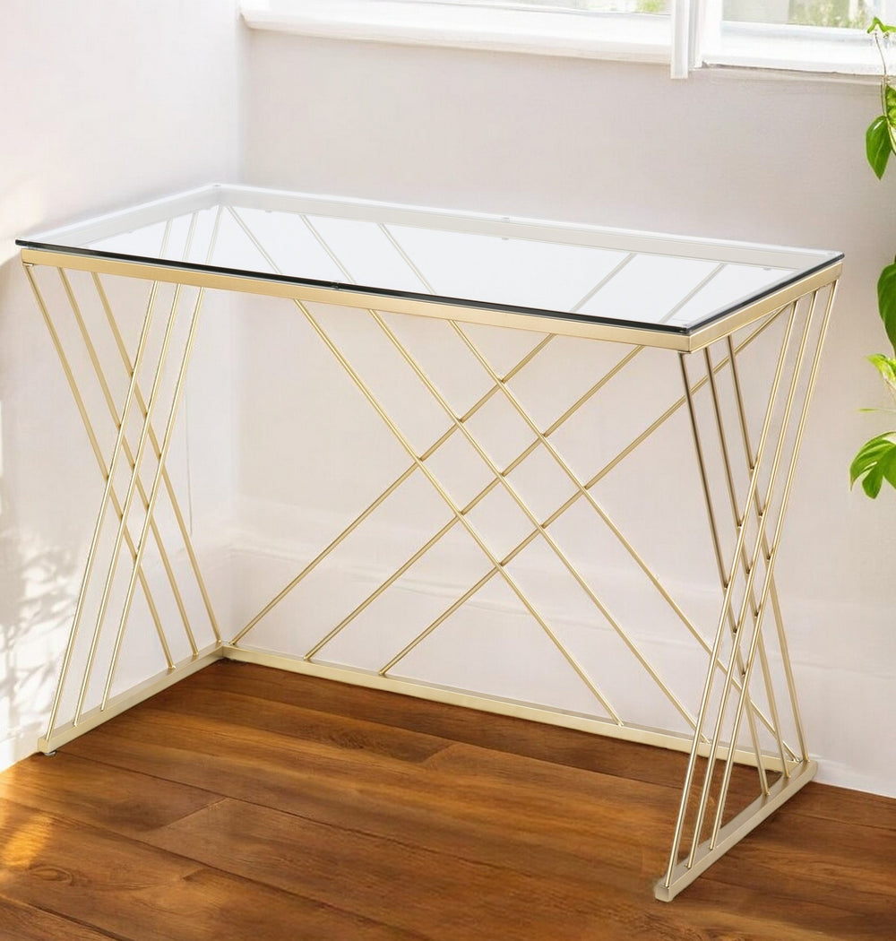 Homeroots 40" Clear And Gold Glass Writing Desk   402046
