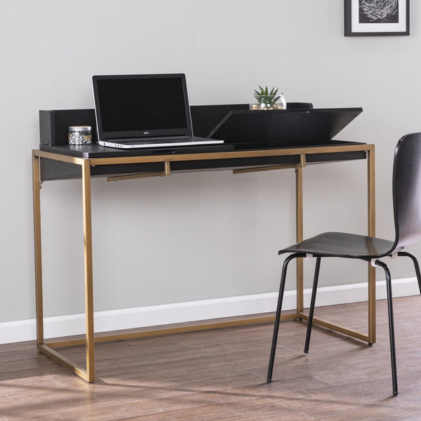 Homeroots 46" Black And Gold Writing Desk   402050
