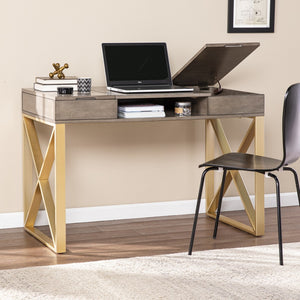 Homeroots 45" Gray And Gold Writing Desk With Two Drawers   402051